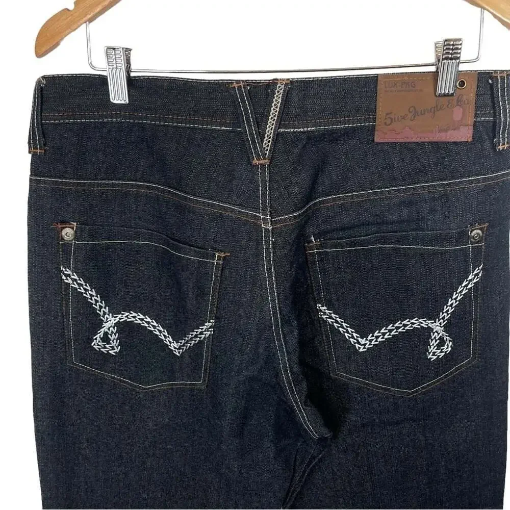 Streetwear Jeans 5ive Jungle High Rise Dark Wash Denim Straight Leg Structured